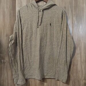 Polo Ralph Lauren Heathered Gray Hoodie Pullover Lightweight Cotton Men's Size L